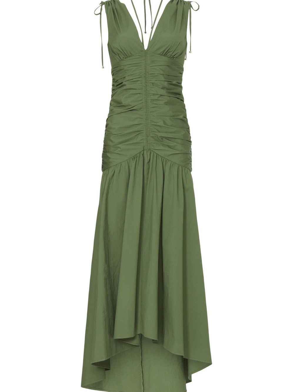 Veronica Beard Olive Green Ruched High-Low Midi Dress - Picture 6 of 8